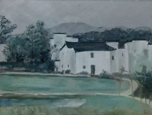 夏羽翎和夏羽砚姐妹油画《水南桥上望资江晚霞》(图8)