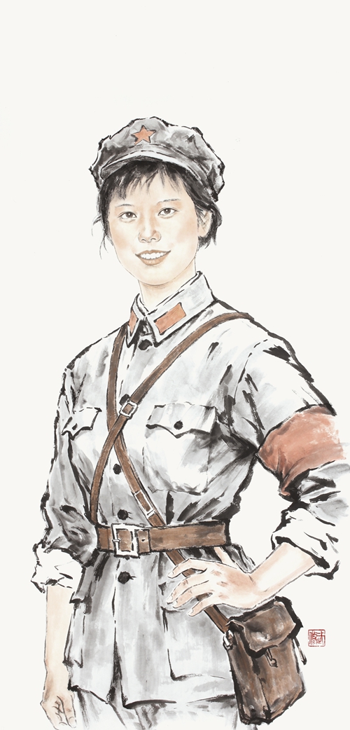 丹青绘巾帼 笔墨忆长征——品读武修写意佳作《她从硝烟中走来》(图1)